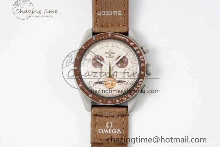 0418 Speedmaster Misson To Saturn 1:1 Best Edition Beige Dial On Nylon Strap Quartz Casual 7861